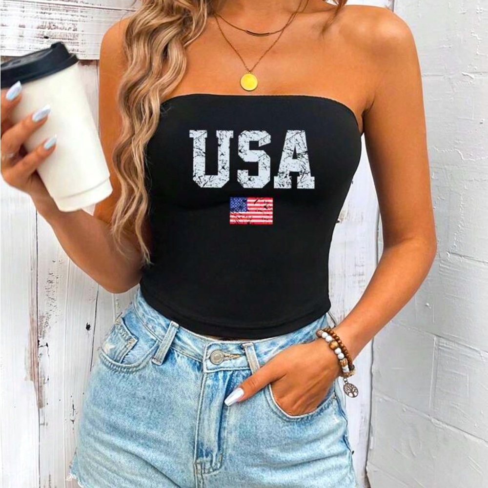S,L LEFT United States Of America Strapless Top NWT